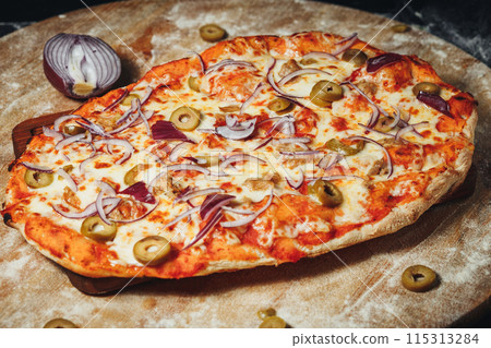Savory Olive and Onion Pizza Delight Savory Olive and Onion Pizza Delight 115313284