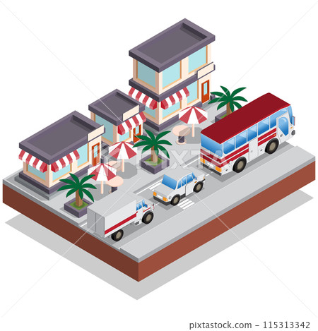 City street. Isometric. Isolated on white background. Vector illustration. 115313342