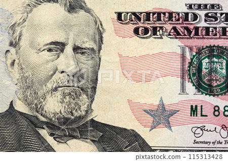 Close-up fifty US dollar bill, top view point Close-up fifty US dollar bill, top view point 115313428
