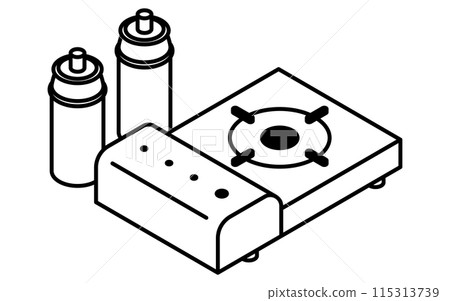 防災用品,盒式爐的簡單線條畫,等軸圖 防災用品,盒式爐的簡單線條畫,等軸圖 115313739