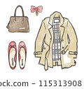 Hand-drawn fashion coordination: trench coat 115313908