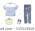 Hand-drawn fashion coordination: Marine style 115313910