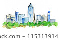 Urban landscape hand-drawn watercolor illustration 115313914