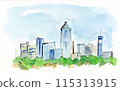 Urban landscape hand-drawn watercolor illustration 115313915