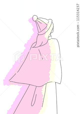 Back view of a woman looking up at the sky on a cold winter day Back view of a woman looking up at the sky on a cold winter day 115314237