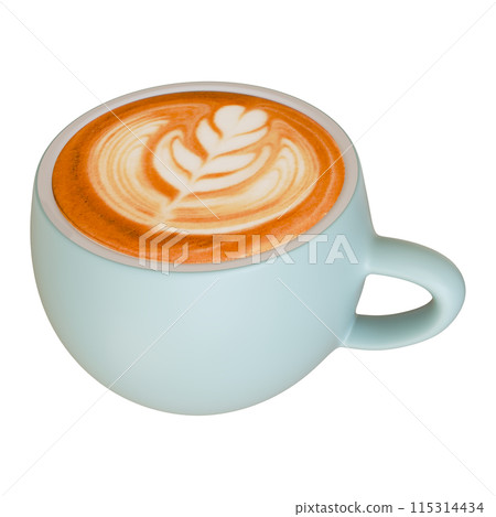 拿鐵咖啡藝術淡藍色馬克杯 3D 插圖 115314434