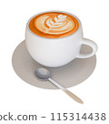 Cafe latte art white mug 3D illustration 115314438