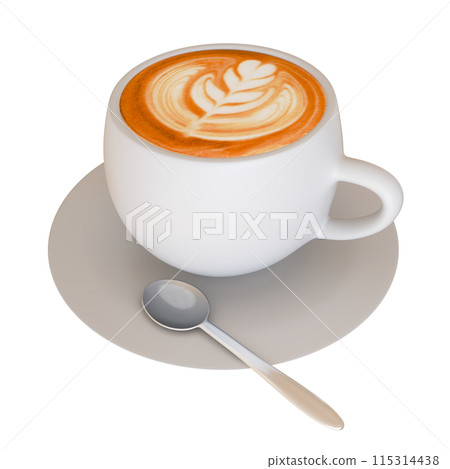 Cafe latte art white mug 3D illustration 115314438