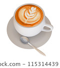 Cafe latte art white mug 3D illustration 115314439