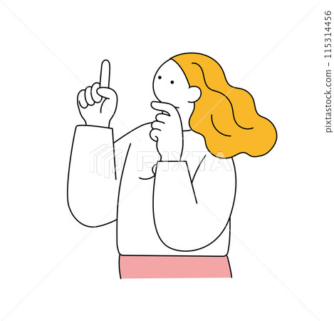 Simple line drawing of a woman pointing 115314456