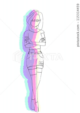 年輕女子雙手交叉站立的插圖 年輕女子雙手交叉站立的插圖 115314459