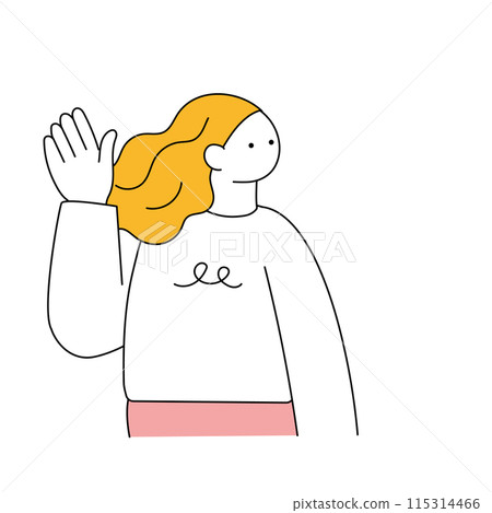 Simple line drawing illustration of a woman raising one hand 115314466