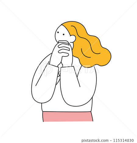 A simple line drawing of a woman rejoicing with her hands clasped A simple line drawing of a woman rejoicing with her hands clasped 115314830