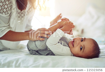 Portrait, closeup and baby with mother, bedroom and happiness with family, smile and relaxing. Face, infant and mama with kid, cheerful and bonding together with home, joyful child and laughing Portrait, closeup and baby with mother, bedroom and happiness with family, smile and relaxing. Face, infant and mama with kid, cheerful and bonding together with home, joyful child and laughing 115315056