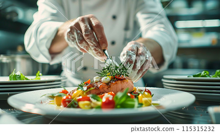 Master Chef Crafting Gourmet Delicacy - Culinary Artistry in 4K Resolution with Exquisite Detail and Lighting Master Chef Crafting Gourmet Delicacy - Culinary Artistry in 4K Resolution with Exquisite Detail and Lighting 115315232