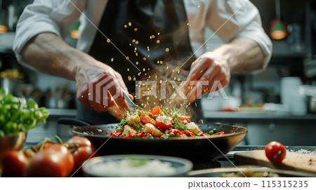 Culinary Enchantment: Chef Masterfully Prepares Gourmet Dish in 4K Glory Culinary Enchantment: Chef Masterfully Prepares Gourmet Dish in 4K Glory 115315235