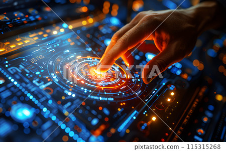 Human fingers on electrical data record music mixer electronic signage and digital circuit and processor board in futuristic technology Human fingers on electrical data record music mixer electronic signage and digital circuit and processor board in futuristic technology 115315268
