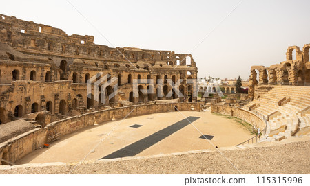 Roman Amphitheatre of El Jem oval ancient amphitheatre in modern-day city of El Djem, Tunisia Roman Amphitheatre of El Jem oval ancient amphitheatre in modern-day city of El Djem, Tunisia 115315996