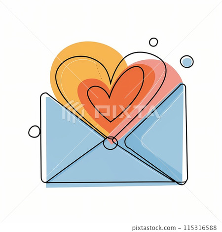Mimimalist colorful love letter with a red hearts, clean design. Transparent/white background.	 115316588