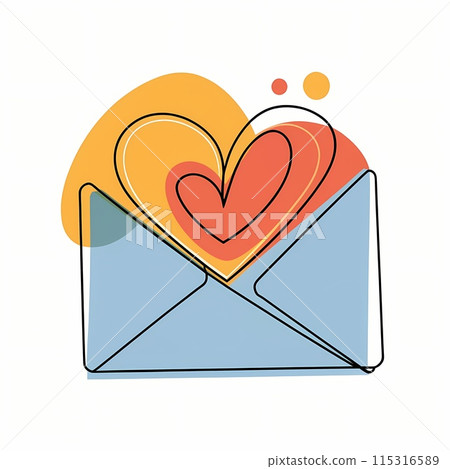 Mimimalist colorful love letter with a red hearts, clean design. Transparent/white background.	 115316589