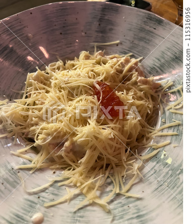 Pasta with seafood and red caviar 115316956