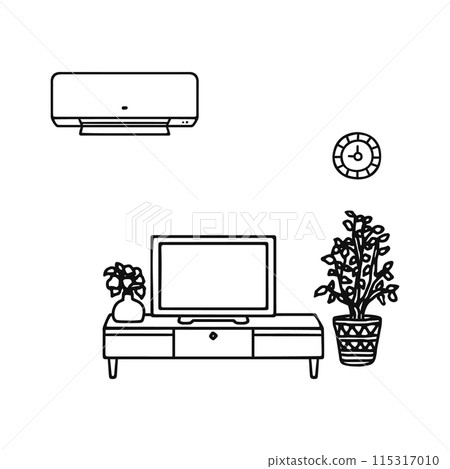 Stylish interior, air conditioner and TV / line drawing Stylish interior, air conditioner and TV / line drawing 115317010