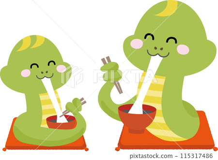Two snakes happily eating ozoni and zenzai Two snakes happily eating ozoni and zenzai 115317486