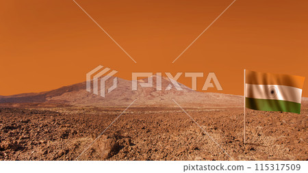 Mars surface landscape with Indian flag 115317509