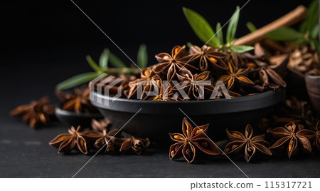 Anise on a black background. Anise on a black background. 115317721