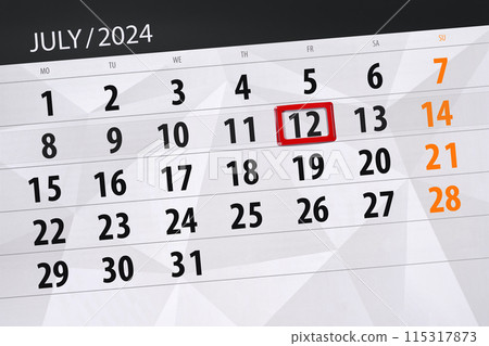 Calendar 2024, deadline, day, month, page, organizer, date, July, friday, number 12 115317873