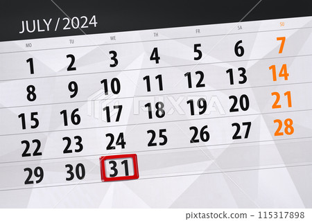 Calendar 2024, deadline, day, month, page, organizer, date, July, wednesday, number 31 115317898