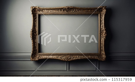 An empty picture frame hangs on the wall. Mock up. 115317959