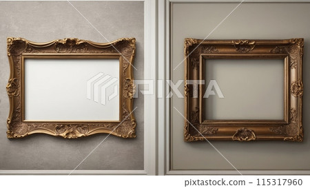 An empty picture frame hangs on the wall. Mock up. An empty picture frame hangs on the wall. Mock up. 115317960