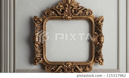 An empty picture frame hangs on the wall. Mock up. 115317962