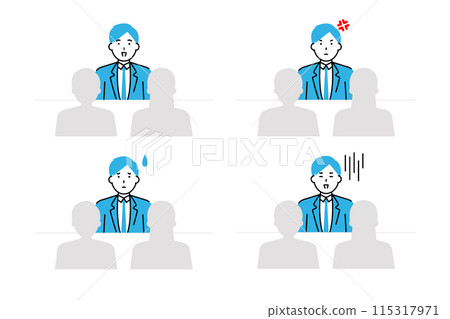 Facial expression variation illustration of a man in a suit having a meeting with a client Facial expression variation illustration of a man in a suit having a meeting with a client 115317971