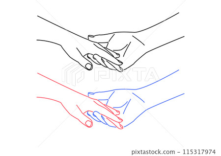 Line drawing illustration of a man and woman holding hands Line drawing illustration of a man and woman holding hands 115317974