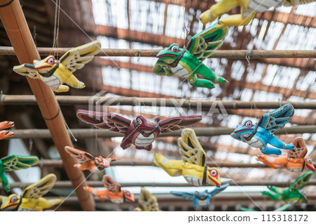 Flying frogs with wings on ceiling at Nyoirinji Temple, Ogori, Fukuoka 115318172