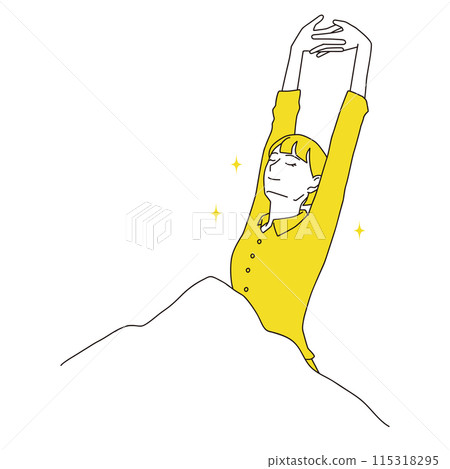 一個女人早上醒來並舒適地伸展身體的插圖 115318295