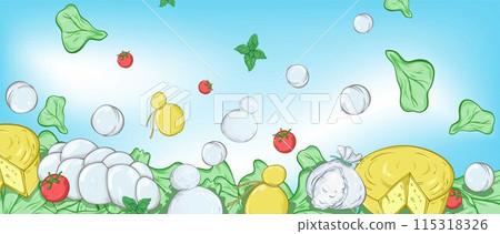 traditional Italian cheeses horizontal banner. vector illustration 115318326