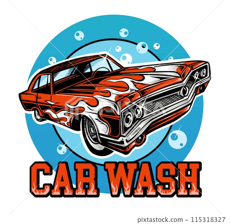 Retro Style Car Wash cartoon. vector illustration 115318327