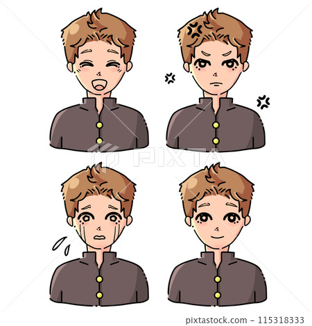 穿著制服的男學生的一組喜怒哀樂 穿著制服的男學生的一組喜怒哀樂 115318333