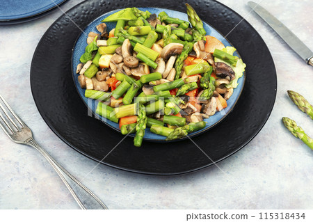 Yummy asparagus and mushroom salad. Yummy asparagus and mushroom salad. 115318434