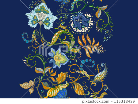Fantasy flowers in retro, vintage, jacobean embroidery style Fantasy flowers in retro, vintage, jacobean embroidery style 115318459
