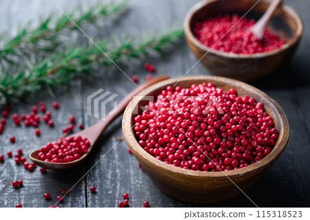 Pink pepper is characterized by its vivid color. Pink pepper is characterized by its vivid color. 115318523