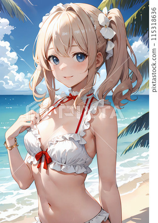 穿著泳衣的美麗女人在海中 [AI 生成圖像] 115318636