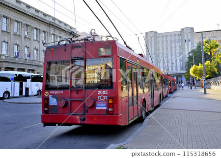 Trolleybuses of the Public Transport Company "Belgrade" (GSP Beograd) at Students Square turntable in downtown Belgrade, Serbia 115318656