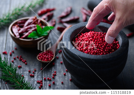 Pink pepper and red chili pepper Pink pepper and red chili pepper 115318819