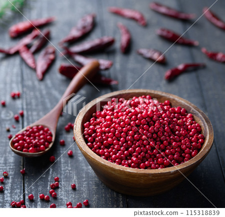 Pink pepper and red chili pepper Pink pepper and red chili pepper 115318839