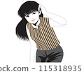 Long-haired woman tucking her hair behind her ear 115318935