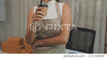 Portrait of young business asian woman online working in office desk use computer copyspace. Success business people employee, freelance SME online marketing work at home, coworking space concept Portrait of young business asian woman online working in office desk use computer copyspace. Success business people employee, freelance SME online marketing work at home, coworking space concept 115319080